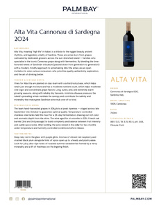 Alta Vita Alta Vita Cannonau di Sardegna 2024 - Tech Sheet