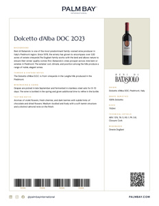 Beni di Batasiolo Dolcetto d'Alba DOC 2023 - Tech Sheet