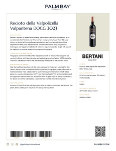Bertani Recioto della Valpolicella Valpantena DOCG 2023 - Tech Sheet