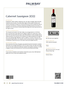 Bodegas Callia Cabernet Sauvignon 2022 - Tech Sheet