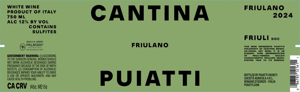 Cantina Puiatti Friulano 2024 - Back Label