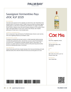 Côté Mas Sauvignon Vermentino Pays d'OC IGP 2025 - Tech Sheet
