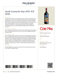 Côté Mas Syrah Grenache Pays d'OC IGP 2025 - Tech Sheet