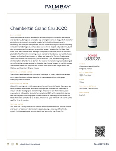 Domaine Bertagna Chambertin Grand Cru 2020 - Tech Sheet
