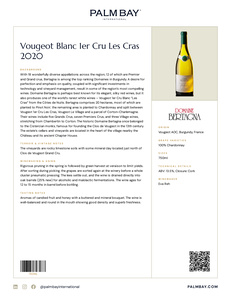 Domaine Bertagna Vougeot Blanc 1er Cru Les Cras 2020 - Tech Sheet