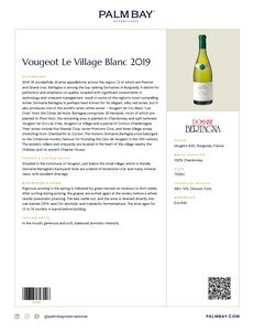 Domaine Bertagna Vougeot Le Village Blanc 2019 - Tech Sheet