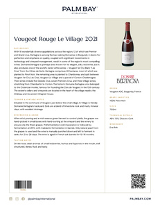 Domaine Bertagna Vougeot Rouge Le Village 2021 - Tech Sheet