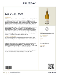 Domaine Jolly et Fils Petit Chablis 2022 - Tech Sheet