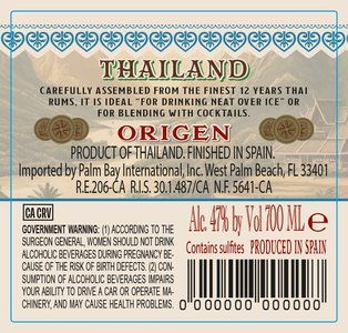 Dos Maderas Rum Origen Thailand - Back Label
