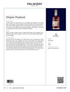 Dos Maderas Rum Origen Thailand - Tech Sheet