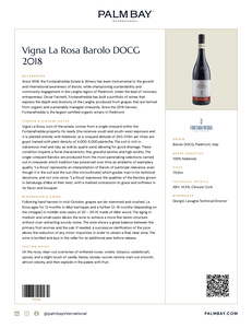 Fontanafredda Vigna La Rosa Barolo DOCG 2018 - Tech Sheet