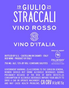 Giulio Straccali Vino Rosso - Back Label