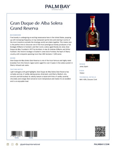 Gran Duque de Alba Brandy Gran Duque de Alba Solera Grand Reserva - Tech Sheet