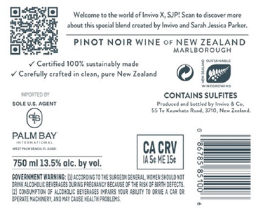 Invivo X, SJP Pinot Noir 2024 - Back Label