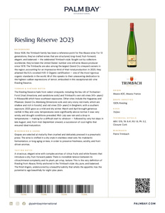 Maison Trimbach Riesling Réserve 2023 - Tech Sheet