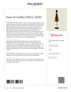 Mastroberardino Fiano di Avellino DOCG 2020 - Tech Sheet
