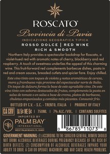Roscato Rosso Dolce Red Wine 750 ML Back Label