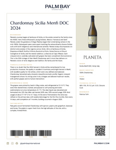 Planeta Chardonnay Sicilia Menfi DOC 2024 - Tech Sheet