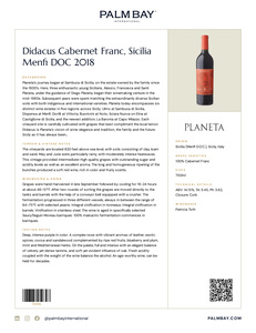 Planeta Didacus Cabernet Franc, Sicilia Menfi DOC 2018 - Tech Sheet