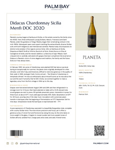 Planeta Didacus Chardonnay Sicilia Menfi DOC 2020 - Tech Sheet