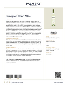 Portillo Wines Sauvignon Blanc 2024 - Tech Sheet
