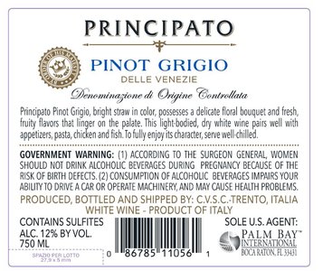 Principato Pinot Grigio 2022 - Back Label