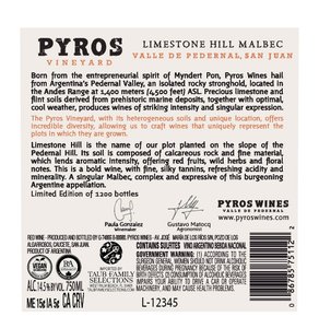Pyros Limestone Hill Malbec 2018 - Back Label