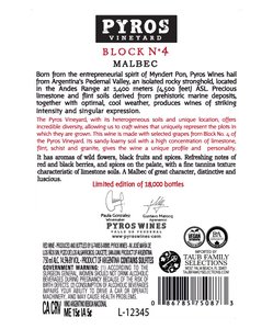 Pyros Single Block 4 Malbec 2014 - Back Label
