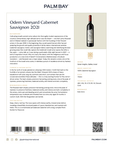 Recanati Odem Vineyard Cabernet Sauvignon 2021 - Tech Sheet