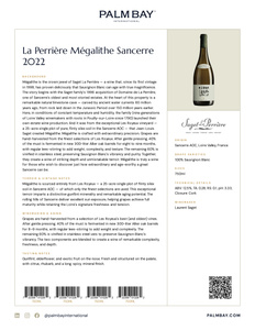Saget La Perrière La Perrière Mégalithe Sancerre 2022 - Tech Sheet