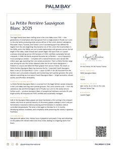 Saget La Perrière La Petite Perrière Sauvignon Blanc 2025 - Tech Sheet