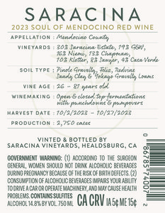 Saracina Vineyards Soul Of Mendocino 2023 - Back Label