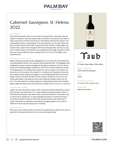 Taub Cabernet Sauvignon, St. Helena 2022 - Tech Sheet
