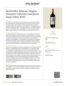 Taub Family Vineyards Beckstoffer Missouri Hopper Vineyard, Cabernet Sauvignon, Napa Valley 2023 - Tech Sheet