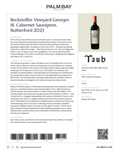 Taub Beckstoffer Vineyard Georges III, Cabernet Sauvignon, Rutherford 2023 - Tech Sheet