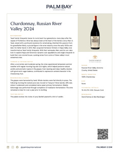 Taub Family Vineyards Chardonnay, Russian River Valley 2024 - Tech Sheet