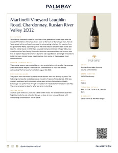 Taub Family Vineyards Martinelli Vineyard Laughlin Road, Chardonnay, Russian River Valley 2022 - Tech Sheet