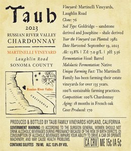 Taub Martinelli Vineyard Laughlin Road, Chardonnay, Russian River Valley 2023 - Back Label