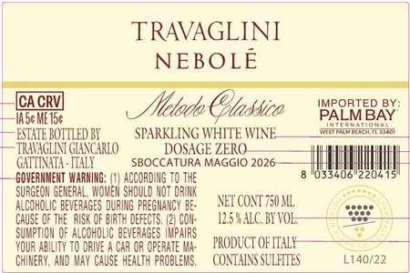 Travaglini Nebolè Riserva Spumante Metodo Classico 2017 - Back Label