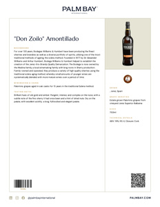 Williams & Humbert Sherries "Don Zoilo" Amontillado - Tech Sheet
