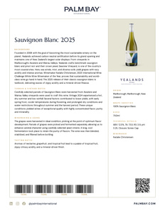 Yealands Sauvignon Blanc 2025 - Tech Sheet